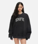 Smfk Vintage Campus Black Loose Sweatshirt